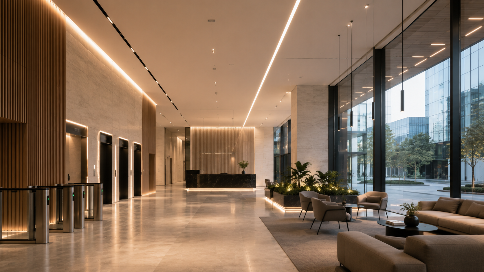 Iluminación de un lobby corporativo